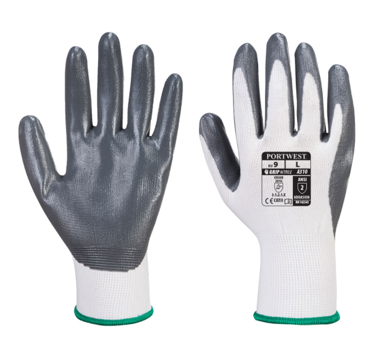 PORTWEST GLOVE FLEXO GRIP NITRILE GREY/WHITE XL 